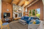 This livingroom offers a cozy cabin feel. Fireplace not operational